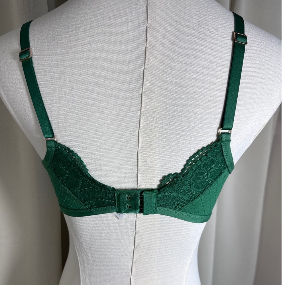 Aerie Emerald Green Lace Wireless Bra Unlined Bralette 34D Plunge Mesh Intimates - Picture 3 of 6